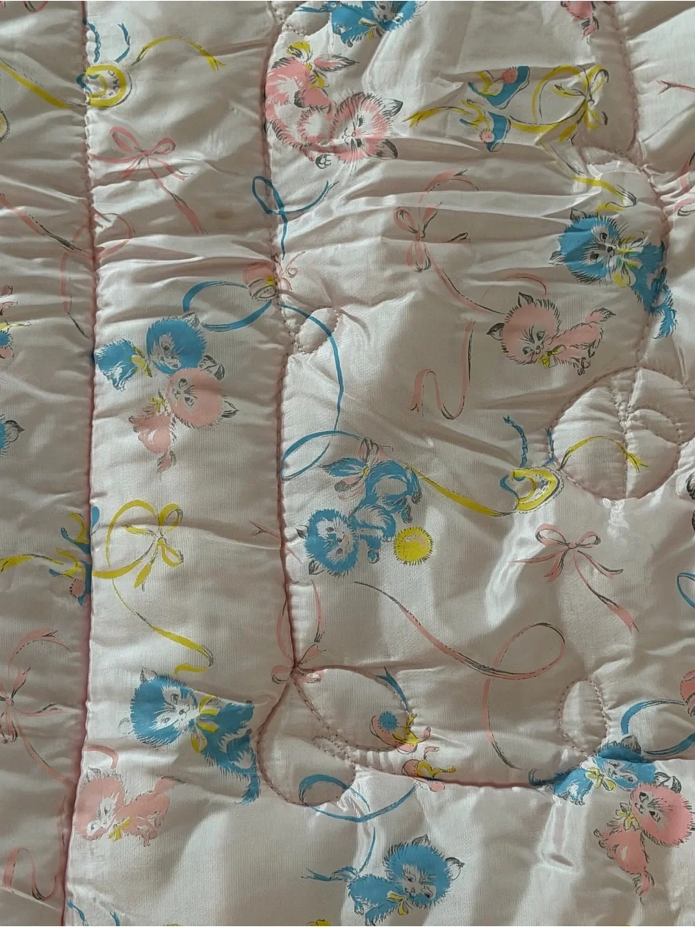 Vintage Rosebud Pink Blue Cat Kitten Baby Toddler Blanket Polyester